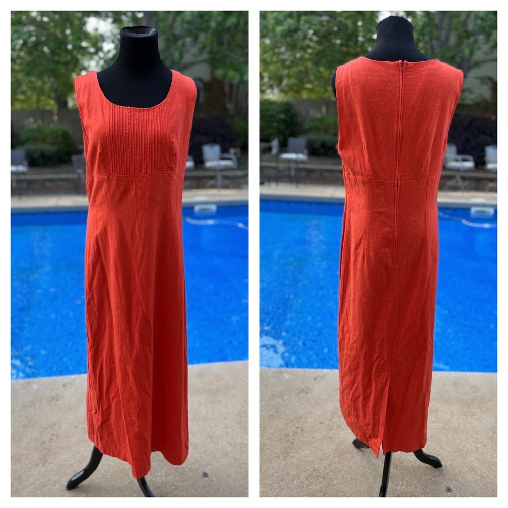 Sag Harbor fully lined orange linen/rayon blend dress